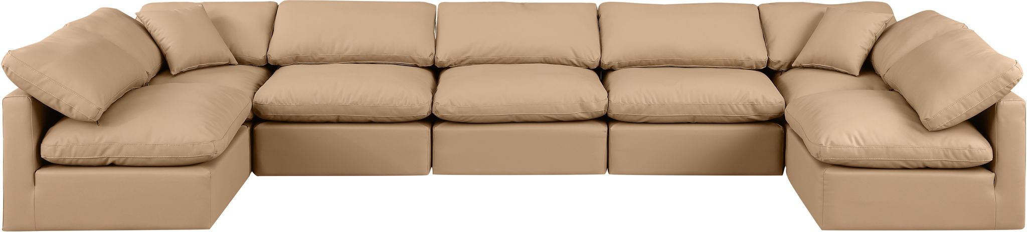Indulge - Faux Leather 7 Piece Modular U-Shaped Sectional - Tan - Simple Home Plus