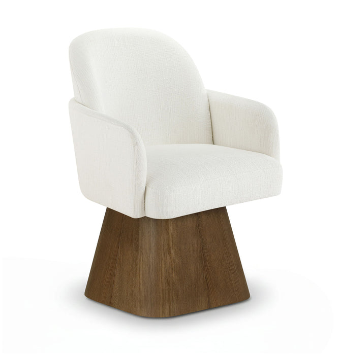 Marlowe - Linen Textured Fabric Upholstered Swivel Dining Arm Chair - Stained Brown - Simple Home Plus