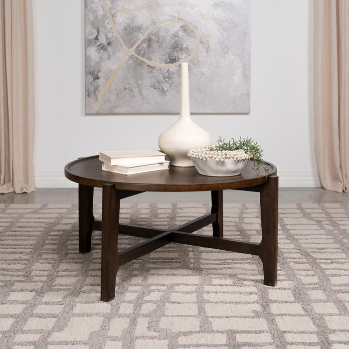 Cota - Round Solid Wood Coffee Table - Dark Brown - Simple Home Plus