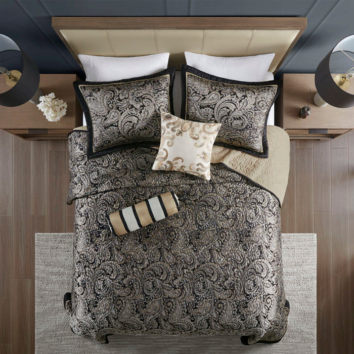 Aubrey - 5 Piece Queen Jacquard Bedspread Set With Throw Pillows - Black - Simple Home Plus