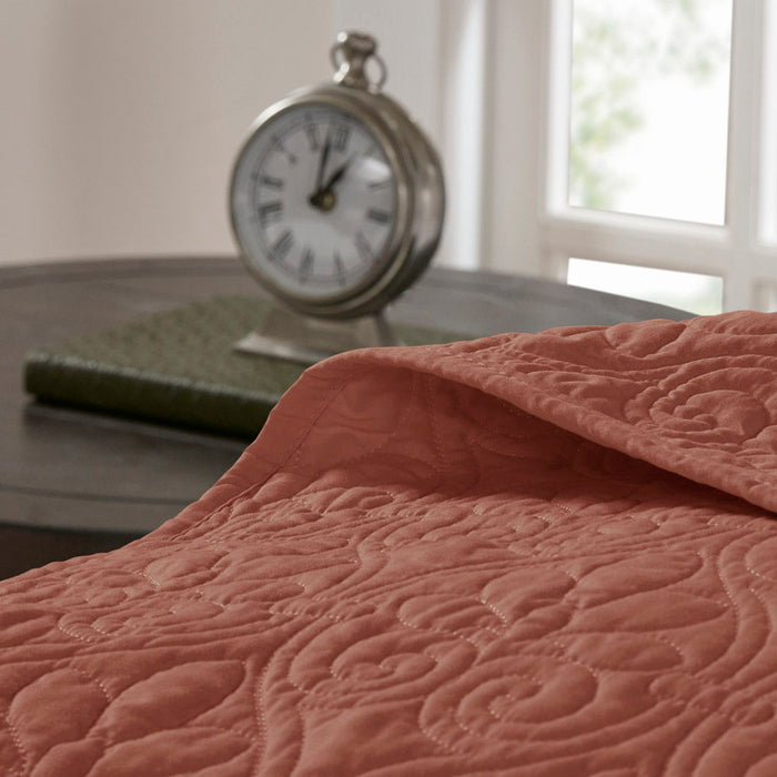 Quebec - 3 Piece King Reversible Bedspread Set - Clay Red - Simple Home Plus