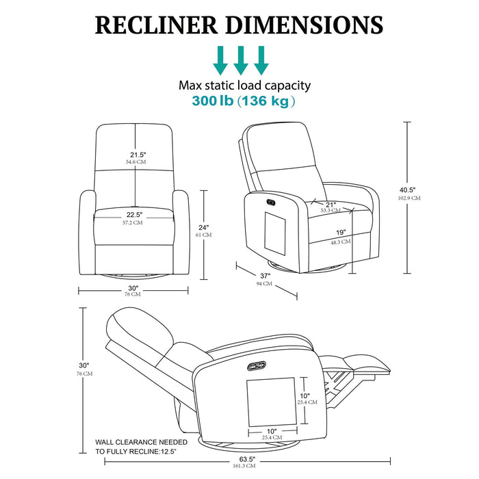 Dakota - Power Recliner 3-In-1 With Swivel, Glider, USB Ports - Beige - Simple Home Plus