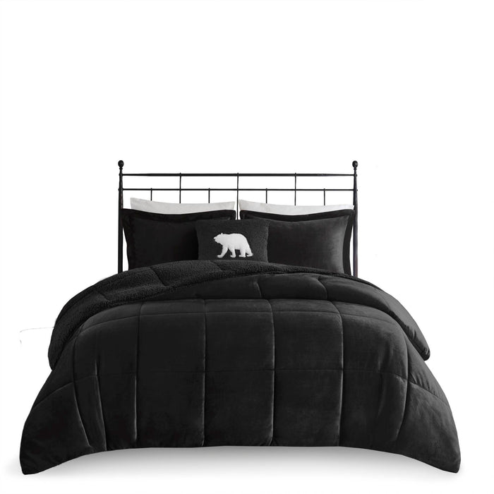 Alton - Full/Queen Plush Sherpa Down Alternative Comforter Set - Black - Simple Home Plus