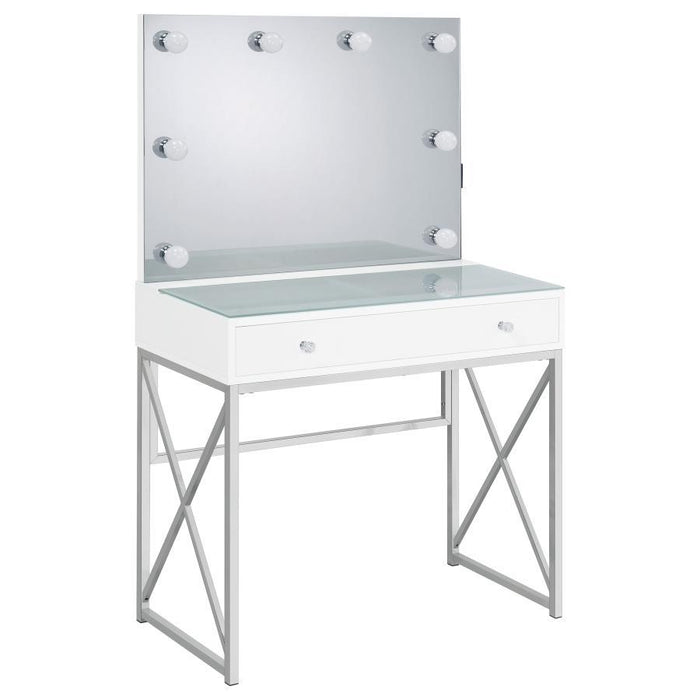 Eliza - Vanity Set With Lighting & Stool - White And Chrome - Simple Home Plus