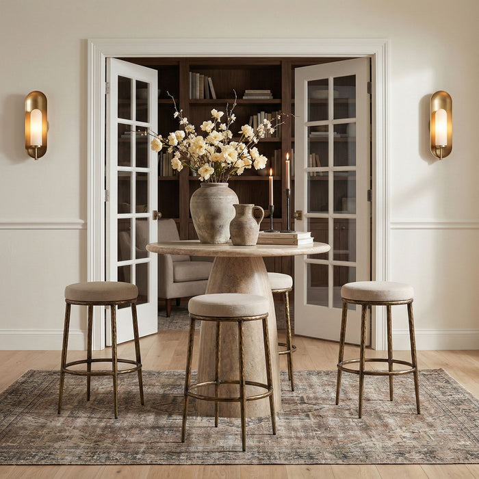 Ferro - Performance Fabric Upholstered Backless Bar Stool - Antique Brass - Simple Home Plus