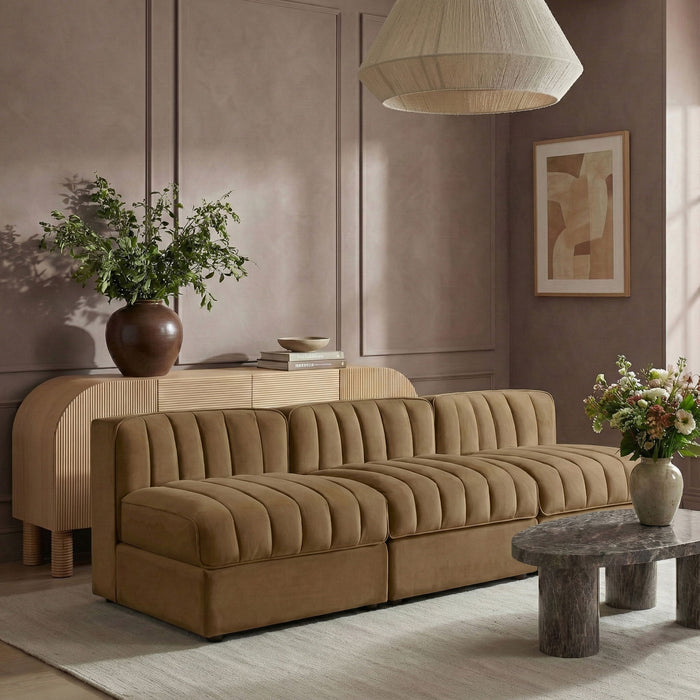 Rummi - Velvet Performance Fabric Upholstered 3 Piece Modular Armless Sofa - Simple Home Plus