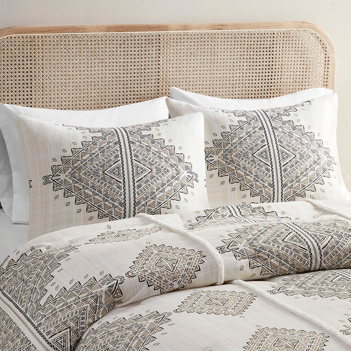 Ibiza - 4 Piece Printed Comforter Set With Throw Pillow - Black - Simple Home Plus