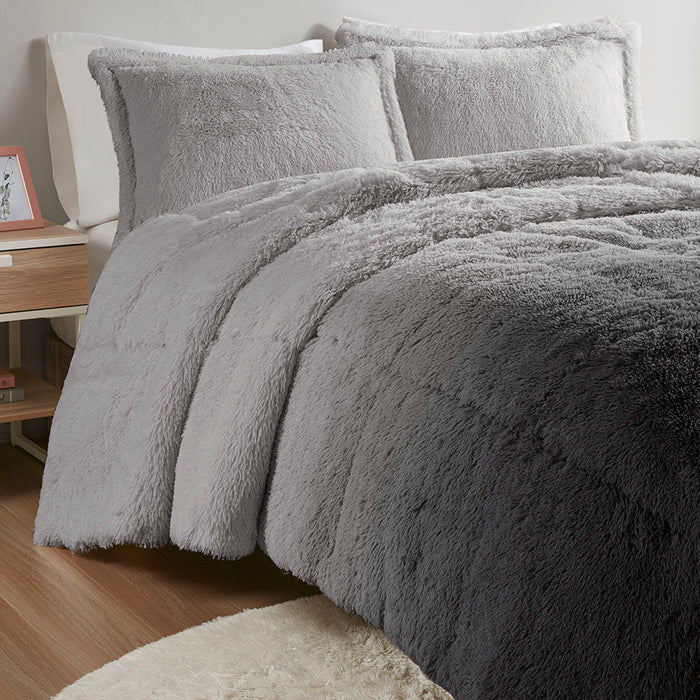 Brielle - Twin Ombre Shaggy Long Comforter Mini Set - Gray
