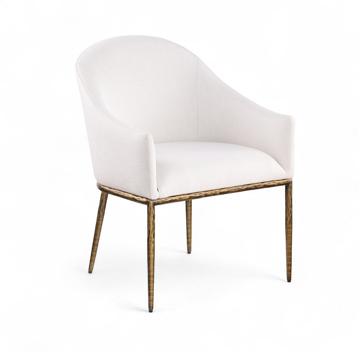 Ferro - Linen Textured Performance Fabric Upholstered Dining Arm Chair - Cream / Brushed Gold - Simple Home Plus
