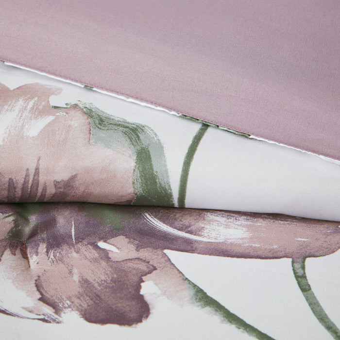 Alice - King Floral Comforter Set With Bed Sheets - Mauve