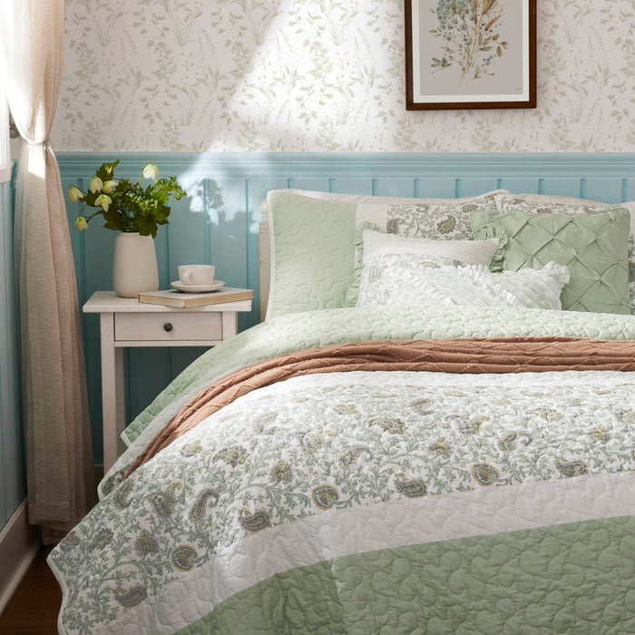 Dawn - 6 Piece King/California King Percale Quilt Set With Throw Pillows - Sage Green - Simple Home Plus