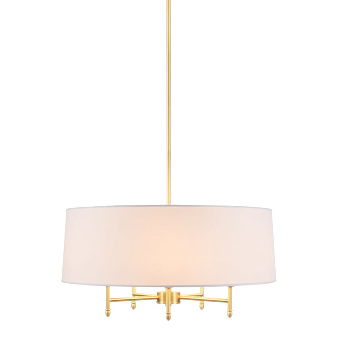 Presidio - 5-Light White Drum Shade Chandelier - Gold / White