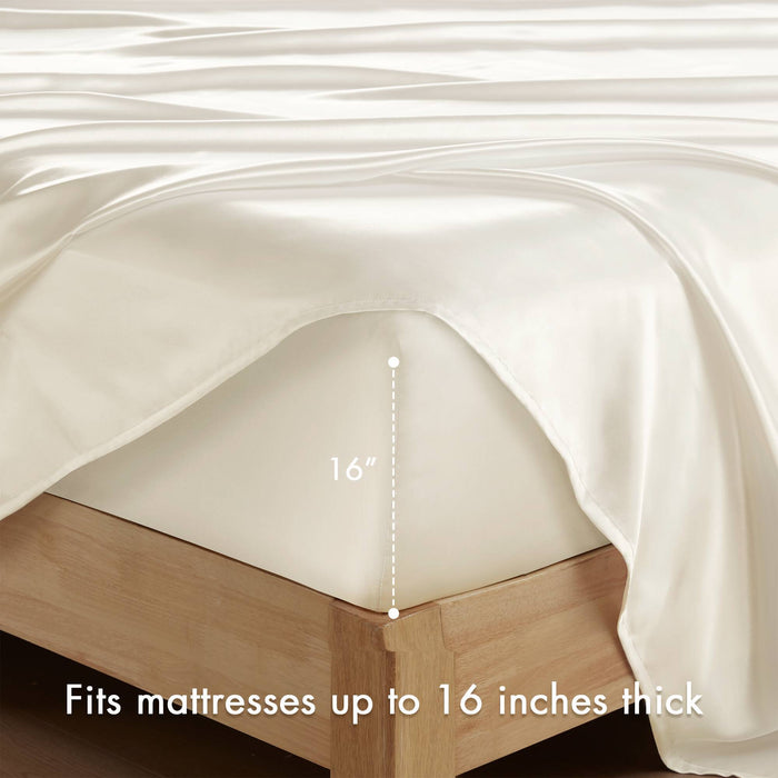 Satin - Wrinkle-Free Luxurious 6-Piece Sheet Set - Ivory - Simple Home Plus