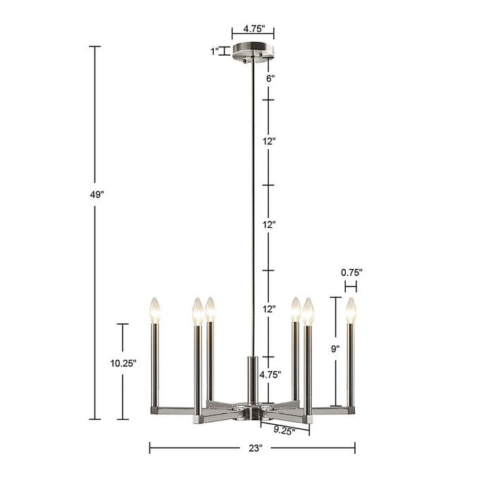 Renzetti - 6-Light Contemporary Candelabra Styled Chandelier - Silver - Simple Home Plus