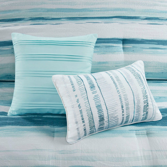Marina - King 8 Piece Printed Comforter And Coverlet Set Collection - Aqua - Simple Home Plus