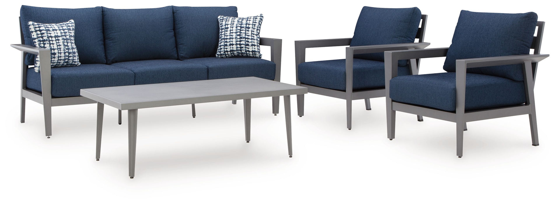 Gali - Gray / Blue - Sofa / Chairs / Table Set (Set of 4) - Simple Home Plus