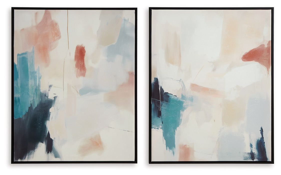 Caldish - Blue / White / Pink - Wall Art Set (Set of 2) - Simple Home Plus