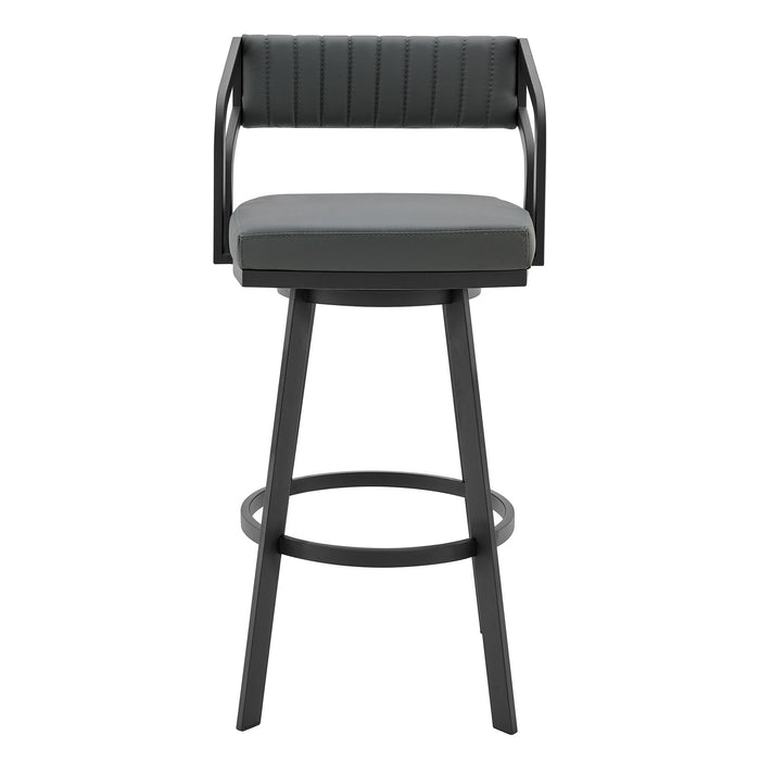 Capri - 26" Swivel Modern Black Metal And Slate Gray Faux Leather Barstool - Simple Home Plus