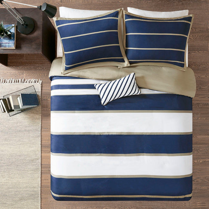 Ashton - King Duvet Cover Set - Neutral / Navy - Simple Home Plus