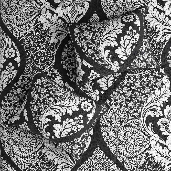 Vienna - 6 Piece King Printed Cotton Quilt Set With Throw Pillows - Black - Simple Home Plus