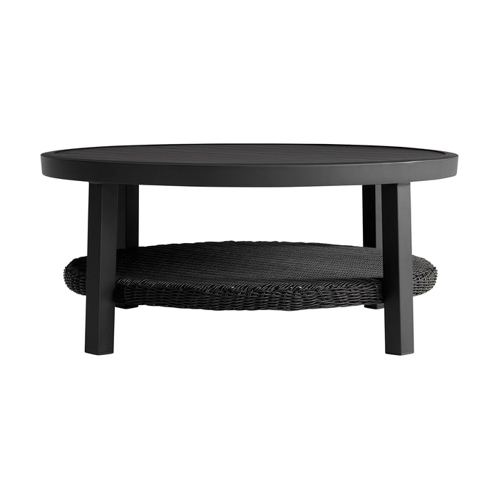 Cayman - Black Aluminum Outdoor Round Conversation Table With Wicker Shelf - Simple Home Plus