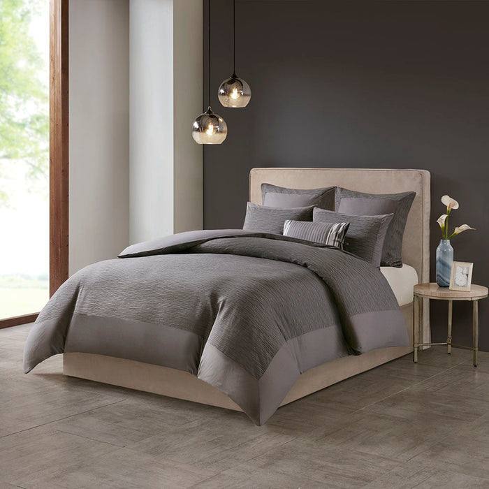 Hanae - King Blend Yarn Dyed 3 Piece Duvet Cover Set - Gray - Simple Home Plus