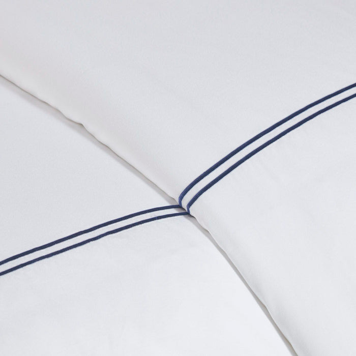 500 Thread Count Luxury - Full Sateen Embroidered Comforter Set - White / Navy - Simple Home Plus