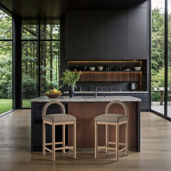 Conrad - Linen Counter Stool With Natural Legs