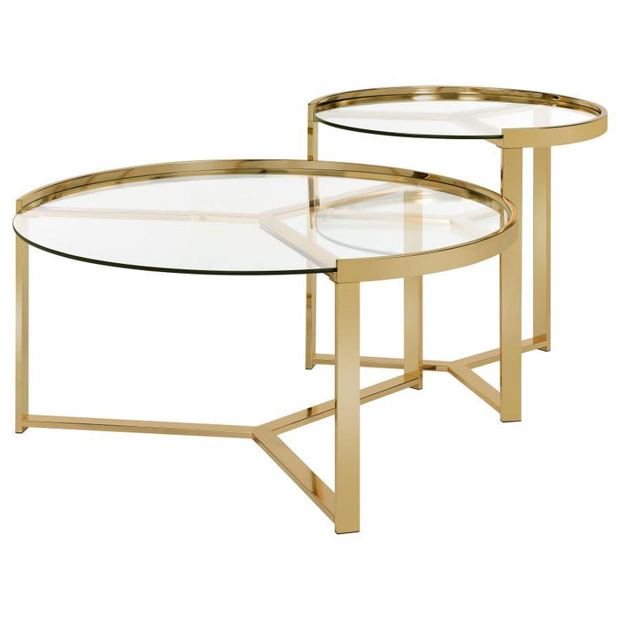 Delia - 2 Piece Round Glass Top Nesting Coffee Table - Simple Home Plus