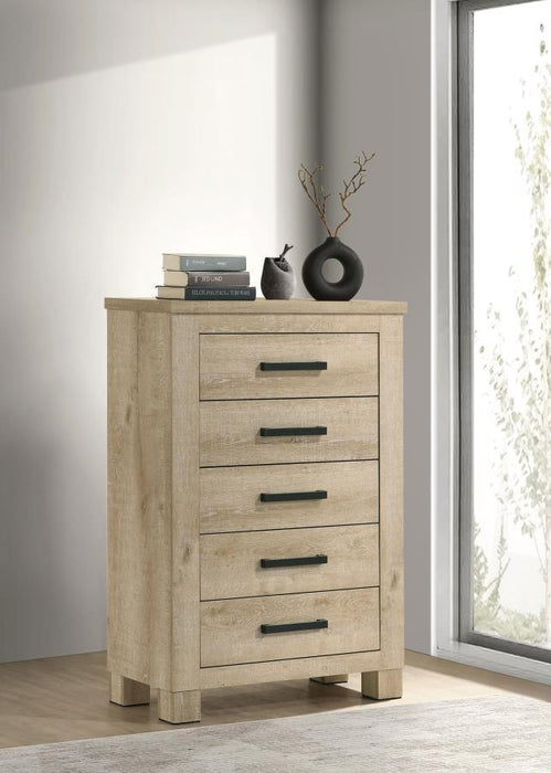 Oakglen - 5-Drawer Bedroom Chest Of Drawers - Weathered Oak - Simple Home Plus
