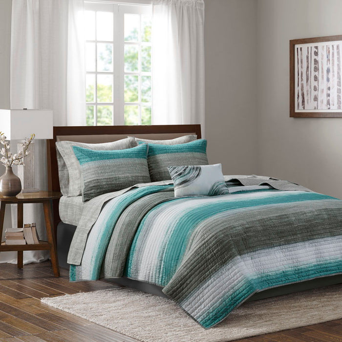Saben - Queen Complete Reversible Coverlet And Sheet Set - Aqua - Simple Home Plus