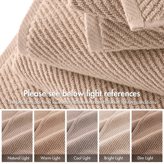 Diagonal Ribbed - 6 Piece Washcloths Set - Beige - Simple Home Plus
