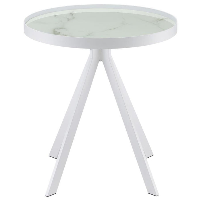 Briggs - Round Marble Printed Glass Top End Side Table - Simple Home Plus