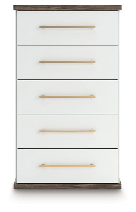 Kendanport - Brown / White - Five Drawer Chest - Simple Home Plus