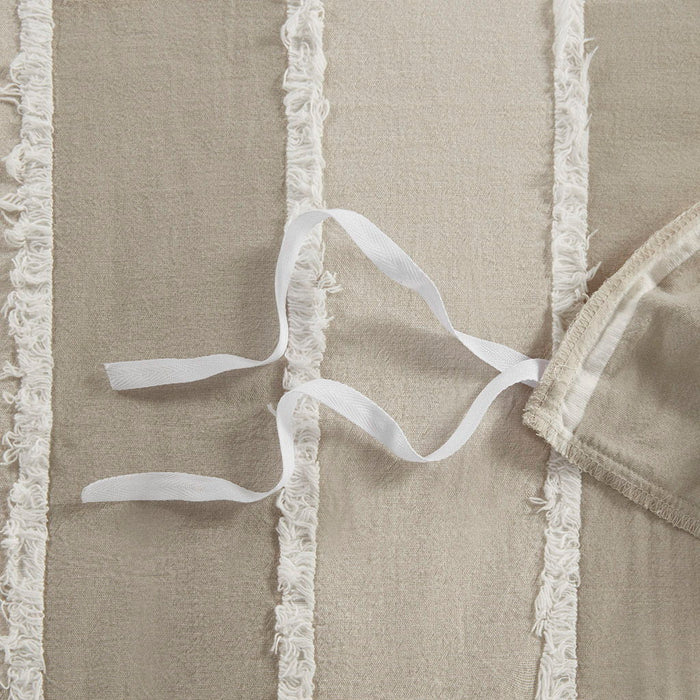 Shay - 3 Piece Striped Cotton Duvet Cover Set - Beige - Simple Home Plus