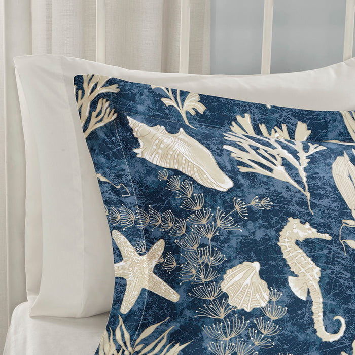 Cape Cod - King 7 Piece Sateen Comforter Set - Blue - Simple Home Plus