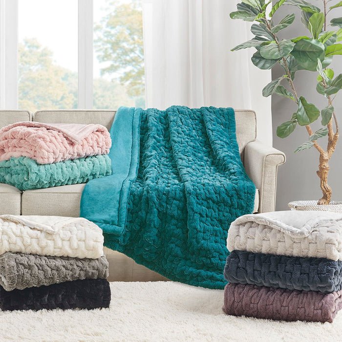 Ruched Fur - Ruched Throw - Aqua - Simple Home Plus
