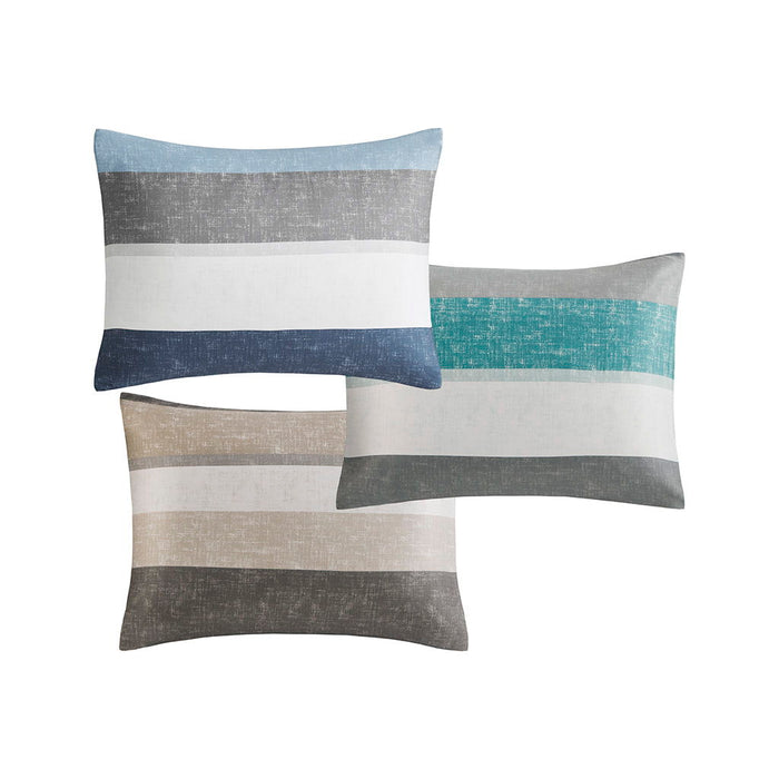 Jaxon - Stripe Comforter Set With Bed Sheets - Light Blue / Gray - Simple Home Plus