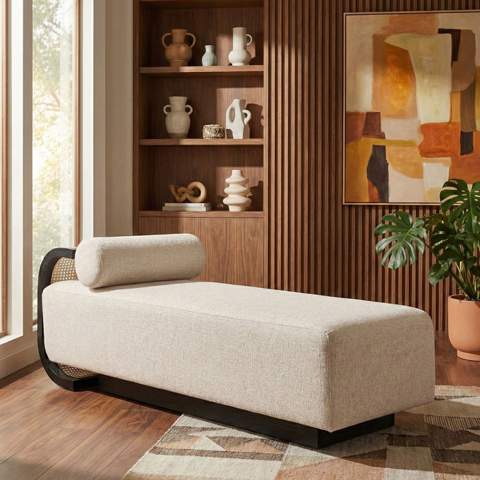 Zephyr - Linen Textured Fabric Upholstered Chaise - Painted Black Base - Simple Home Plus