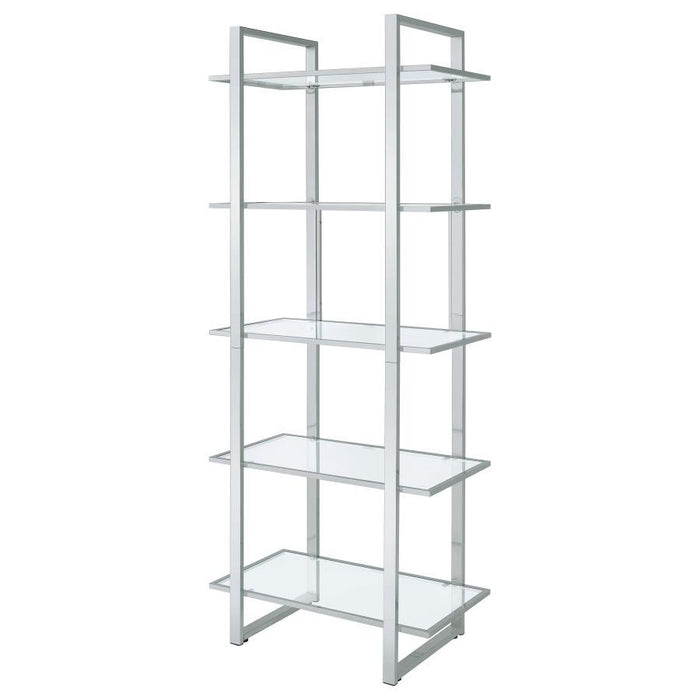 Hartford - 5-Shelf Glass Bookshelf - Chrome - Simple Home Plus