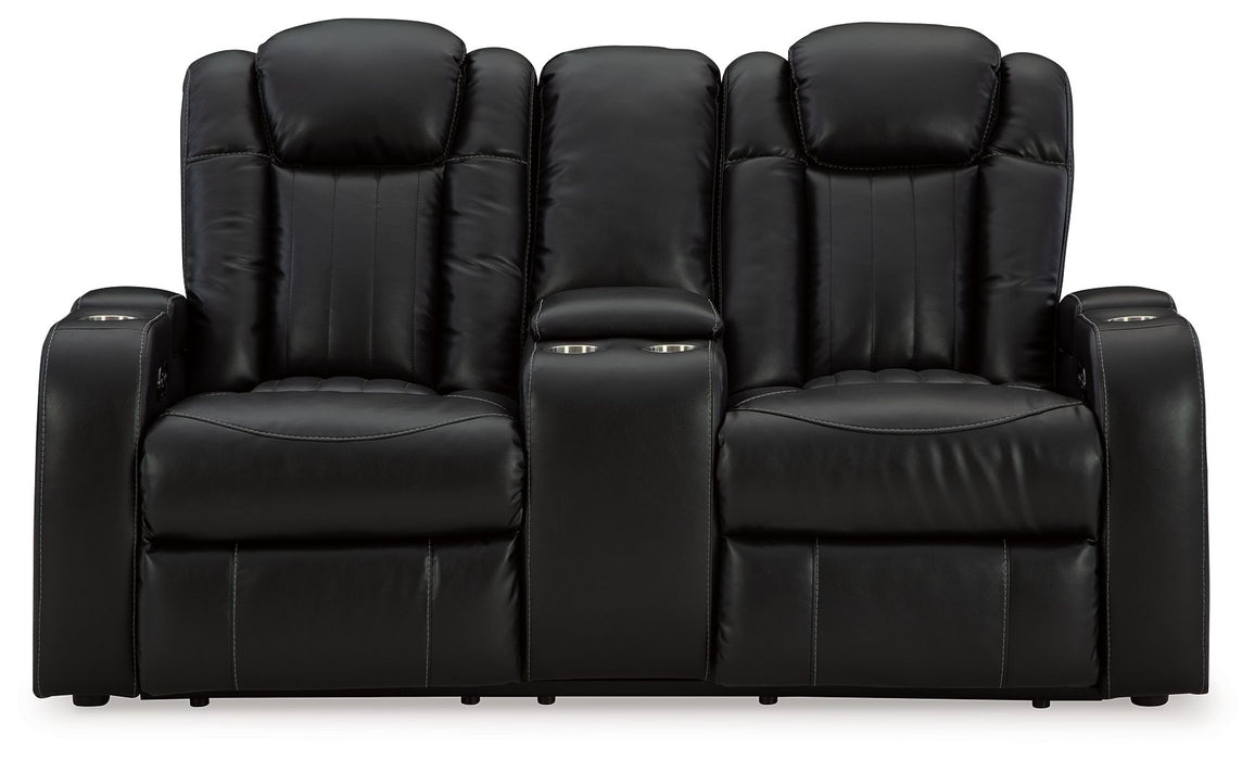 Caveman Den - Midnight - Power Reclining Loveseat with Console/ Adj Hdrst - Simple Home Plus