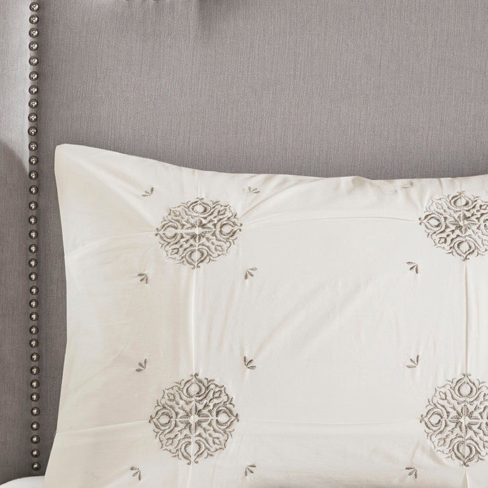 Malia - 6 Piece Embroidered Reversible Comforter Set - Ivory - Simple Home Plus