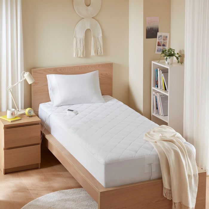 Microfiber Zoned - Twin Long Heated Mattress Pad - White