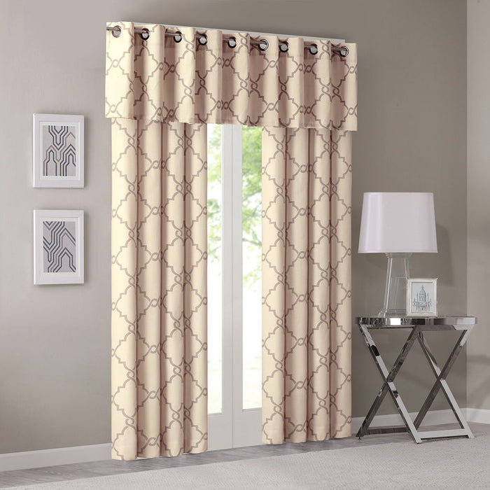 Saratoga - 18" Fretwork Print Grommet Top Window Valance - Beige