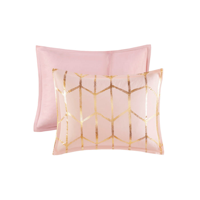 Raina - Brushed Microfiber Printed Comforter Set - Blush / Gold - Simple Home Plus