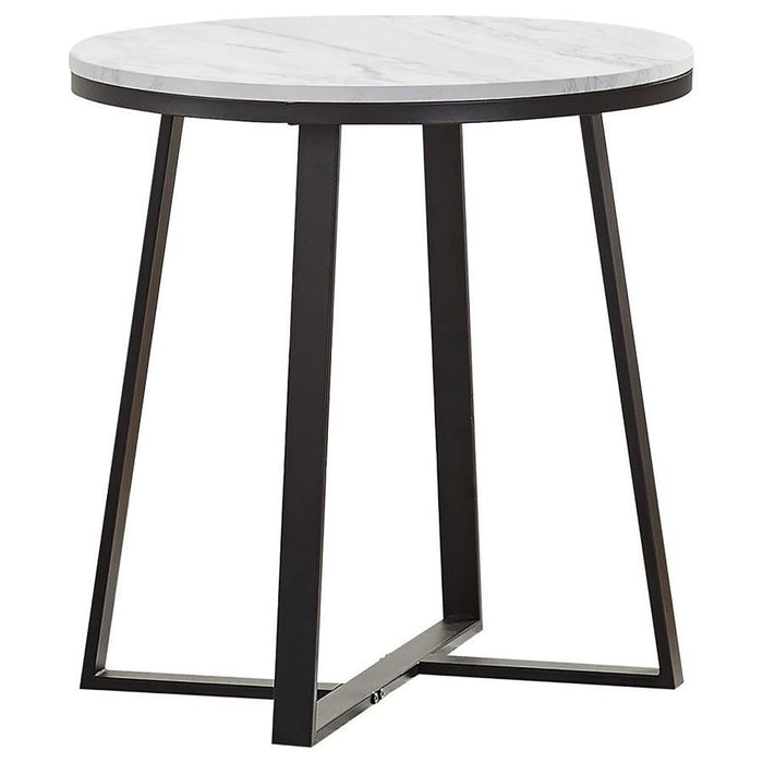 Hugo - Round Faux Marble End Table - White And Matte Black - Simple Home Plus