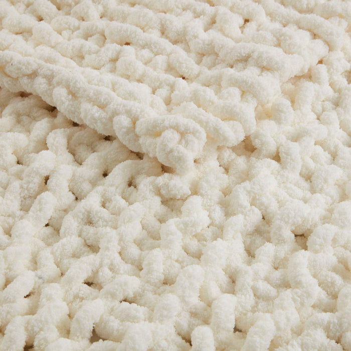 Chenille Chunky Knit - Throw - Ivory - Simple Home Plus