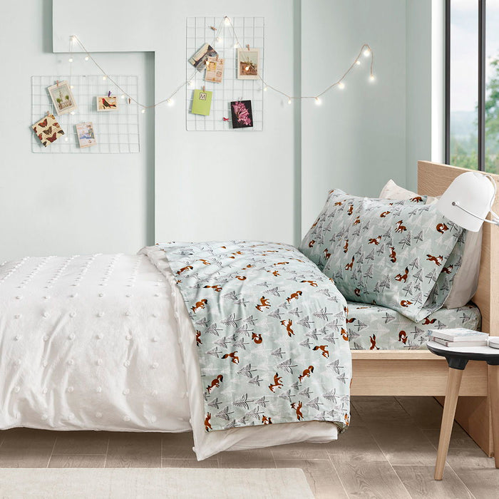 Cozy Soft - Novelty Print Sheet Set - Seafoam Foxes