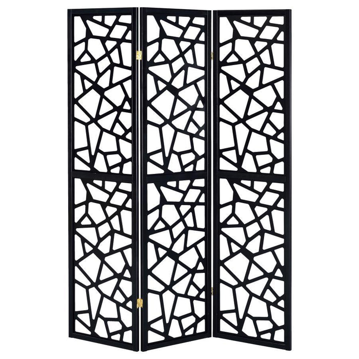 Nailan - 3-Panel Room Divider Folding Screen Open Mosaic - Black - Simple Home Plus