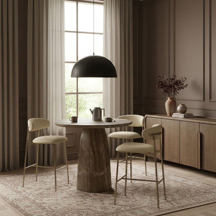 Lupita - Vegan Leather Upholstered Bar Stool (Set of 2) - Cream / Brushed Gold - Simple Home Plus